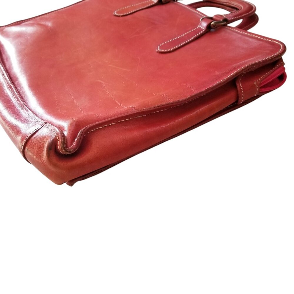 I Medici Leather Briefcase & Laptop Bag Rare Red Italian Leather Bag w/ Strap - Picture 4 of 12